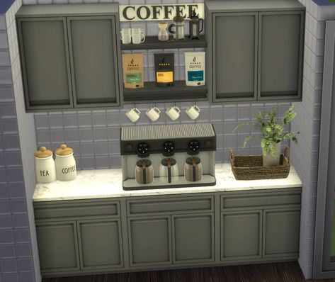 Sims 4 Coffee Bar Cc, Sims 4 Coffee Bar, House Coffee Bar, House Sims 4, Coffee Bar Kitchen, Sims 4 House, Sims 4 Kitchen, Sims Houses, House Coffee