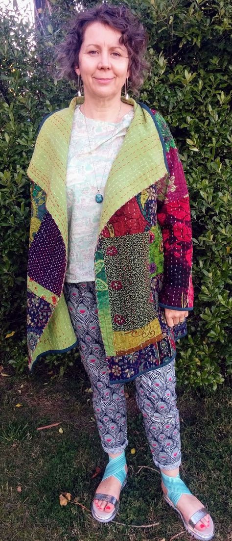 Diane Ericson, Quilted Coat Pattern, Kantha Cloth, Quilted Jacket Pattern, Quilted Clothing, Wearable Art Clothing, Sewing Tops, Kantha Fabric, Quilt Coat