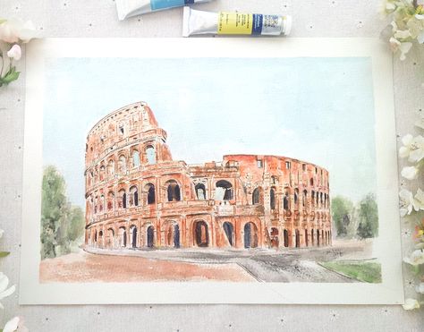 Italy Watercolor Paintings, Rome Painting, Italy Landscape, Pen And Wash, Animal Clipart, Rome, Landscape Paintings, Watercolor Art, Watercolor Paintings