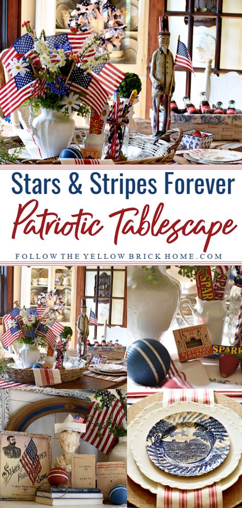 Patriotic Dough Bowl Ideas, Americana Table Decor, Patriotic Mantel Decorating Ideas, July Fourth Decorations, Neutral Patriotic Decor, July 4th Tablescape, 4th July Decor, Fourth Of July Table Decor, 4th Of July Tablescapes