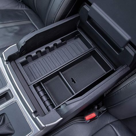 CUSTOM DESIGN: This half-sized tray organizer fits for Ford 2015-2020 F150, 2017-2022 F250 F350 F450, 2018-2022 Expedition (Full Console w/Bucket Seats ONLY). EXTRA SPACE: Compatible with the original piece, no more digging around in the huge console. Keeps things needed most in a very convenient location. Two center console organizers together will keep from sliding around and rattling. Ford F150 Accessories, F150 Accessories, Ford 2015, Pallet Storage, Ford F350 Super Duty, Console Organization, Tray Organization, Bucket Seats, Super Duty