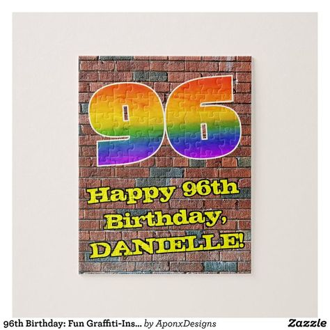 96th Birthday: Fun Graffiti-Inspired Rainbow 96 Jigsaw Puzzle Happy 96th Birthday, Happy 98th Birthday, Happy 78th Birthday, Happy 89th Birthday, Happy 52 Birthday, Happy 66th Birthday, Happy 59th Birthday, Happy 76th Birthday, Happy 69th Birthday