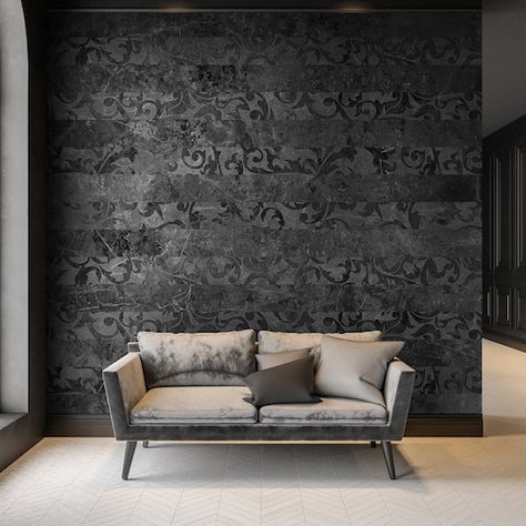 Renters Wallpaper, Black Feature Wall, Geo Wallpaper, Textures Murales, Purple Stuff, Concrete Wallpaper, Distressed Walls, Salon Suites, Interior Wallpaper