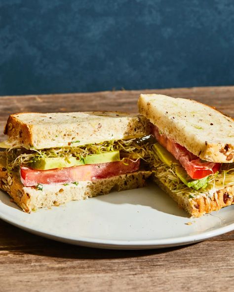 California Sandwich Recipe | Saveur California Sandwich, Weight Gain Recipes, Sweet Potato Oven, Tomato Pie Recipe, Gluten Free Buns, Creamy Dressing, Healthy Mix, Vegetarian Sandwich, Chicken Sweet Potato