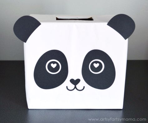 Panda Valentine Card Box at artsyfartsymama.com Panda Valentines, Diy Valentine's Box, Girls Valentines Boxes, Valentine Boxes For School, Diy Valentines Box, Kids Valentine Boxes, Pinterest Valentines, Roses Valentine, Valentine Card Box