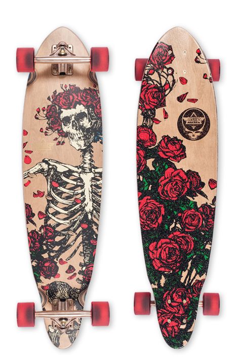 Dusters California x Grateful Dead | Bertha Longboard Skateboard Galactik Football, Rose Skeleton, Painted Skateboard, Long Skate, Longboard Design, Board Skateboard, Skateboard Deck Art, Skateboard Art Design, Penny Skateboard