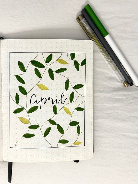 Monthly Cover Page Idea for bullet journal Monthly Cover Page Bullet Journal, April Cover Page, Bullet Journal Cover Page Ideas, Monthly Bullet Journal Layout, Monthly Cover Page, Journal Designs, Bullet Journal Ideas Templates, Bullet Journal Cover Page, Diary Writing