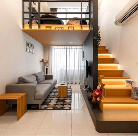 Loft Type House, Small Loft Apartments, Loft Type, Tiny Loft, Loft House Design, Aesthetic Interior Design, Mini Loft, Tiny House Loft, House Loft