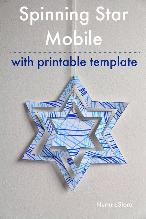 easy star mobile craft printable template Dreidel Craft, Hannukah Crafts, Hanukkah Activites, Diy Hanukkah, Hanukkah Art, Hanukkah For Kids, Star Craft, Mobile Craft, Jewish Crafts