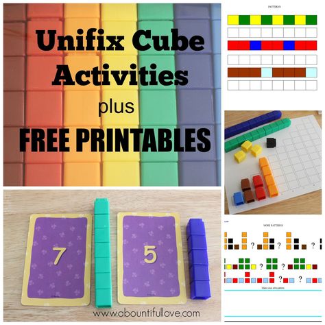 Unifix Cubes Activities plus Free Printables. Teach basic math skills for your Pre K to K kids using Unifix Cubes. For those who are not familiar with Unifix Cubes , these are colorful cubes that interlock together and come apart easy.  What's great about these cubes is that a 2 yr old can easily put it together and separate. Unifix Cube Activities, Cube Activities, Snap Cubes Activities, Cubes Math, Unifix Cubes, Snap Cubes, Prek Math, Math Challenge, Basic Math Skills