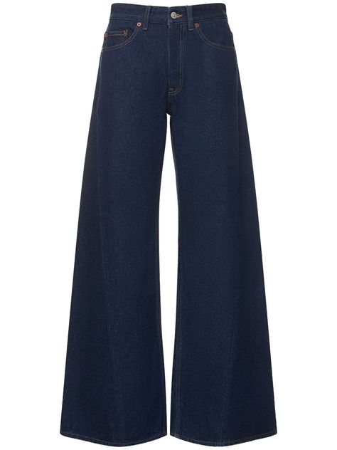 Find Maison Margiela Mid Rise Wide Cotton Denim Jeans on Editorialist. Front button and concealed zip closure. Belt loops. Stonewashed coloring may vary. Five pockets. Model is wearing a size26 Mm6 Maison Margiela, Jeans Denim, Denim Jeans, Mid Rise, How To Wear, Blue