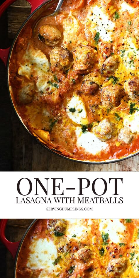 One Pot Meatball Pasta, Lasagna With Meatballs, Stovetop Lasagna, Serving Dumplings, Meatball Lasagna, Italian Sausage Meatballs, One Pot Lasagna, Pasta Entrees, Fresh Meal