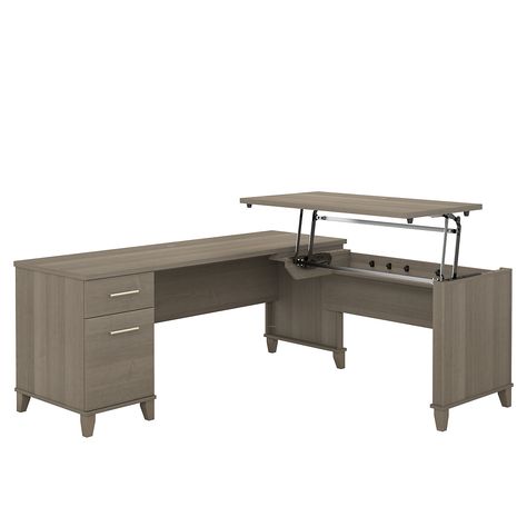 Bush Furniture Somerset 72 in L Desk with Adjustable Height - 3 Position Sit to Stand Option in Ash Gray - Walmart.com Personal Workspace, L Desk, Desk With Storage, Desk Size, Shaped Desk, Sales Desk, True Homes, Sit To Stand, Ash Gray