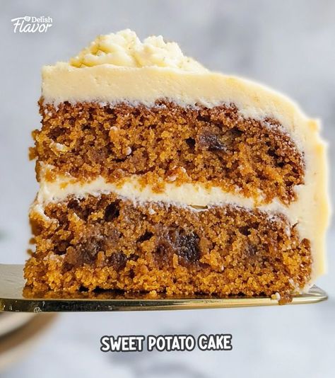 Delish Flavor | Sweet Potato Layer Cake | Facebook Potato Cake Recipe, Sweet Potato Cake Recipe, Sweet Potato Cake, Delicious Brownies, Cake Icing, Cake Ingredients, Box Cake, Ground Cinnamon, Layer Cake