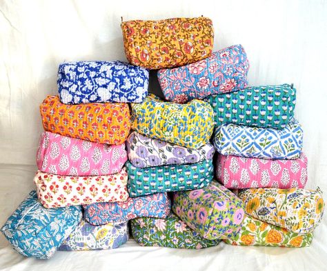 Large Toiletry Bag, Printed Makeup Bag, Toiletries Organization, Indian Block Print, Travel Toiletries, Etsy Art, Toiletry Storage, Cosmetic Pouch, Bag Travel