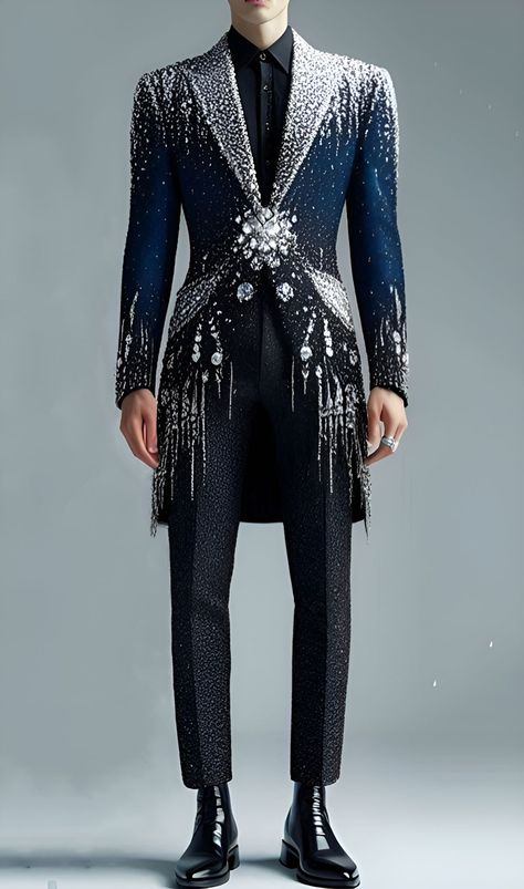 Ice King Costume, Futuristic Royalty, Mens Wedding Outfit, Rhinestone Suit, God Of Darkness, Diamond Clothing, Lavender Outfit, Santa Claus Suit, Sequin Suit