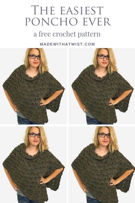 Crochet Poncho Patterns Easy, Easiest Crochet, Crochet Poncho Pattern, Crochet Poncho Free Pattern, Crochet Poncho Patterns, Crochet Shawls And Wraps, Ladies Poncho, Poncho Pattern, Quick Crochet