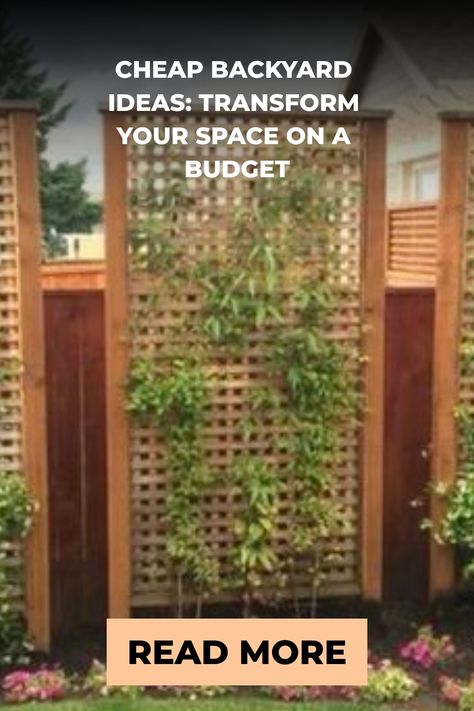 Backyard transformation ideas presented on a vertical garden between wooden trellises with a call-to-action button saying "Read More". Small Backyard Ideas Privacy, Very Small Backyard Ideas On A Budget, Rental Transformation, Rental Backyard Ideas, Rental Backyard, Backyard Ambiance, Cheap Backyard Ideas, Garden Edger, Patio Upgrade