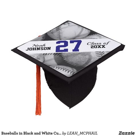 Baseballs in Black and White Custom Jersey Number Trunk Party, High School Graduation Cap, Graduation Cap Toppers, Graduation Cap Designs, Cap Ideas, Graduation Theme, Graduation Cap Decoration, Cap Decorations, Happy Graduation