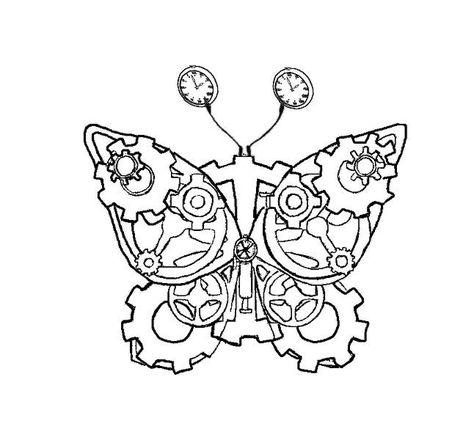 Steampunk Art Drawing, Steampunk Tattoo Design, Simple Machines Activities, Writing Journal Ideas, Robot Alien, 2023 Embroidery, Steampunk Drawing, Steampunk Butterfly, Steampunk Coloring