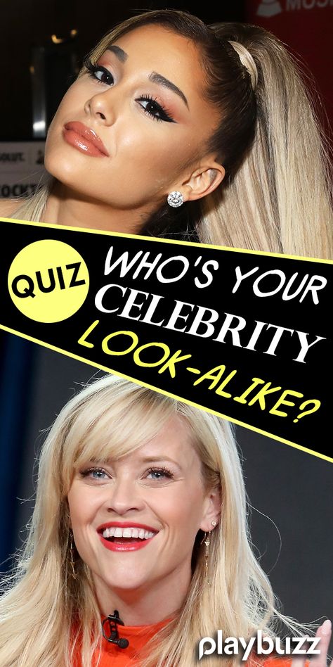 Ever wonder which celebrity you look like? Wonder no more! Take this quiz and we will tell you exactly which celebrity is your twin *** #PlaybuzzQuiz Personality Quiz Celebrities Hollywood Reese Witherspoon Billie Eilish Ariana Grande Mindy Kaling Playbuzz Quiz Celebrity Looks To Copy, Iconic 90s Celebrities, Cursed Celebrity Images, Look Alikes Celebrity, Billie Eilish Look Alike, Ariana Grande Look Alike, Iconic Pictures Of Celebrities, Celebrity Look Alikes, 90s Actors Aesthetic