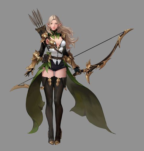 ArtStation - Elf Archer, Gyubi Woman Archer, Elf Archer, Archer Characters, Female Elf, Dnd Art, Pose Reference Photo, Female Character Design, Fantasy Clothing, Thanks For Watching