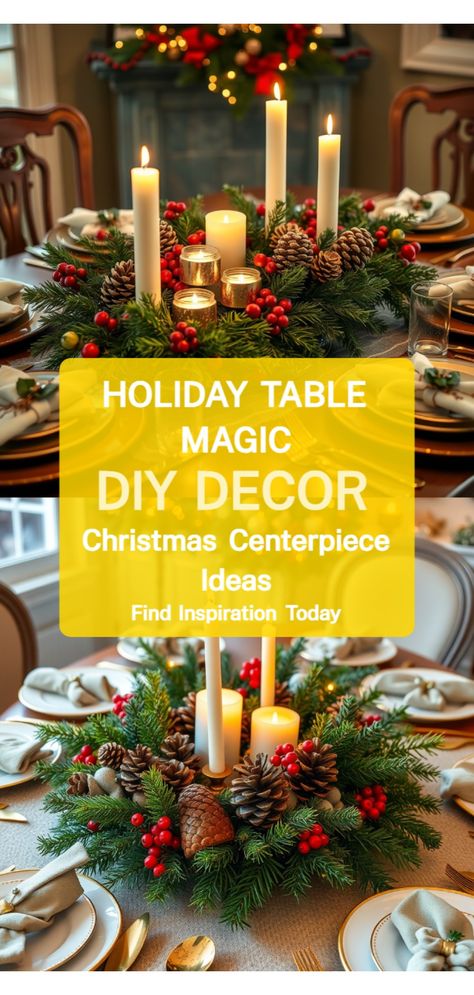 DIY Christmas Centerpieces How To Make Christmas Centerpieces, Simple Holiday Table Centerpieces, Christmas Centerpieces Diy Table, Diy Christmas Flower Arrangements, Diy Christmas Centerpieces For Table, Holiday Centerpieces For Tables, Christmas Table Centerpieces Diy, Floral Candle Centerpieces, Homemade Christmas Candles