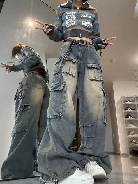 Denim wide leg pants outfit