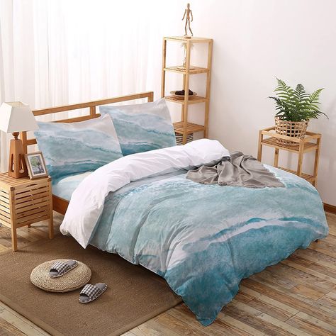 PRICES MAY VARY. DUVET COVER CALIFORNIA KING: 4 pcs bedding sets California king contains a bed sheet (94"W x 116"L), a duvet cover (92"W x 106"L), and 2 pillowcases (20"W x 36"L x 2). If you like your duvet to hang from the sides of the bed, you can go one size up. Bedding cover sets has a zipper opening large enough to put the comforter in easily, and quilt bedding set are internal ties, tie the internal corners of the duvet cover to the corners of the comforter so that the comforter doesn't b Coastal Bedding Sets, Aqua Quilt, California King Duvet Cover, Soft Quilt, Blue Bedding Sets, Coastal Bedding, King Duvet Cover Sets, Grand Homes, Blue Bedding