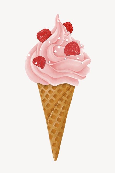 Soft Serve Ice Cream Illustration, Dessert Illustrations, Berry Ice Cream, Ice Cream Painting, Ice Cream Cartoon, Desserts Drawing, Ice Cream Illustration, Pink Ice Cream, Dessert Illustration