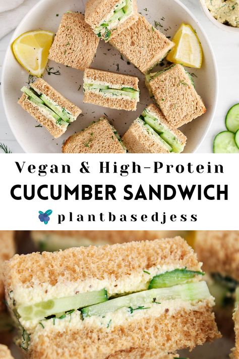 View on a plate of vegan cucumber sandwiches. Vegan Picnic Food, Vegan Cucumber, Cucumber Tea, Protein Sandwich, Vegan Picnic, Dairy Free Lunch, Vegetarian Sandwich Recipes, Cucumber Tea Sandwiches, Vegan Sandwich Recipes