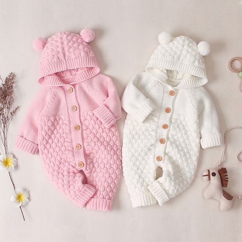 Baby Bear Onesie, Baby Winter Coats, Hoodie Romper, Jumpsuit Outfits, Pull Bebe, Knit Romper, Baby Coat, Newborn Baby Boy, Sweater Jumpsuit