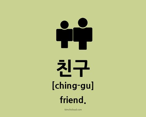 In this KWotD we we learn how to say friend in Korean. For this, you use the word chin-gu (in Hangul: 친구) Friend In Korean, Words In Korean, Korean Translation, Learn To Speak Korean, Korean Word, Learn Basic Korean, Korean Kimchi, Korean Letters, Learn Korean Alphabet