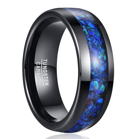 PRICES MAY VARY. DESIGN: Our men's wedding rings feature a stunning combination of tungsten and blue opal settings to enhance your style. The dome-shaped design and polished surface add a touch of sophistication. MATERIAL: Tungsten steel construction is designed with durability in mind, ensuring your ring retains its luster for years to come. COMFORT FIT: Designed for all-day comfort, the ring features a snug-fitting interior for a comfortable and secure feel. VERSATILE STYLE: Whether you are at Guys Promise Rings, Mens Promise Ring Boyfriends, Opal Ring Men, Mens Promise Ring, Men Wedding Band, Promise Rings For Guys, Blue Galaxy, Tungsten Mens Rings, Blue Themed Wedding