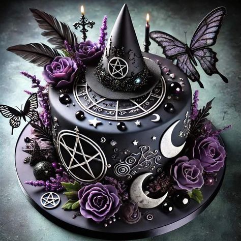 Witchy Cake Ideas, Witch Birthday Cake, Witchy Birthday Cake, Wednesday Cake Ideas, Witchy Cake, Witches Cake, Gothic Birthday Cakes, Witch Birthday, Gothic Wedding Cake