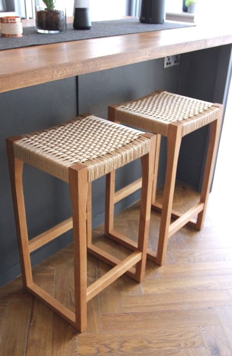 Oak Countertop, Workshop Stool, Danish Cord, Oak Stool, Wood Counter Stools, Woven Furniture, Sustainable Furniture, Wood Stool, Stool Chair