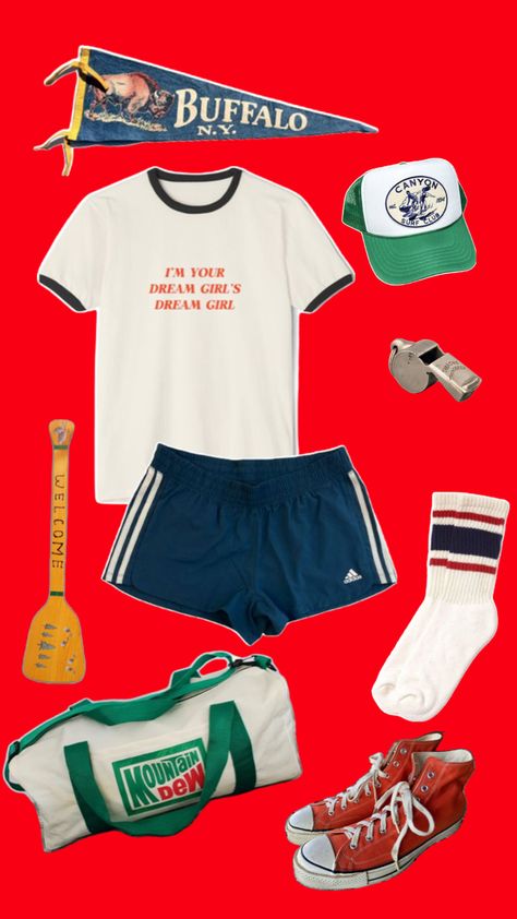 A classic 70’s inspired fit for those who wished they could’ve been a camp counselor back then 70s Camp Counselor, Camp Counselor Outfit, Pigeon Costume, Sports Outfit, Parent Trap, Camp Counselor, Vintage Sports, Sport Outfits, Outfit Inspirations