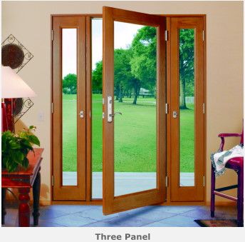 three panel glass doors with side panels that open  | NUEMA PATIO DOORS French Doors With Sidelights, Single Patio Door, Exterior Doors With Sidelights, Hinged Patio Doors, Door Sidelights, Glass French Doors, French Doors Patio, Glass Panel Door, Door Inspiration