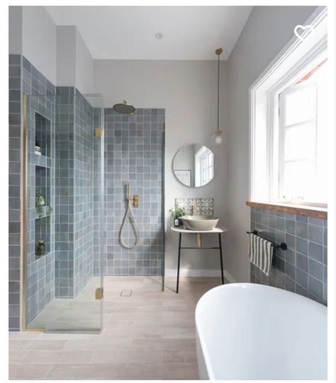 Traditional Bathroom Tiles, Coloured Tiles Bathroom, Bathroom Square Tiles, Small Shower Room Ideas, Bathroom With Shower And Bath, Traditional Bathroom Tile, Bathroom Tiling, Bathroom 2024, Small Shower Room