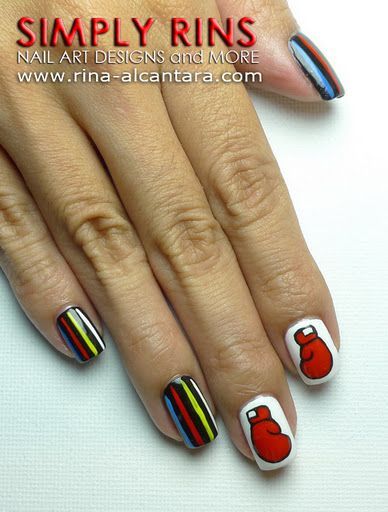 Boxing Nails, Sports Nail Art, Sports Nails, Freehand Nail Art, Neon Pink Nails, Nail Bags, Short Gel Nails, Boxing Glove, Best Nail Art Designs