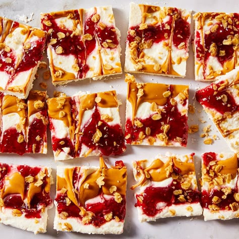 Delish Cottage Cheese Frozen Dessert, Frozen Cottage Cheese Bark Recipe, Cottage Cheese Bark, Make Cottage Cheese, Patriotic Desserts, Kid Snacks, Cottage Cheese Recipes, Peanut Butter Honey, Food Appetizers