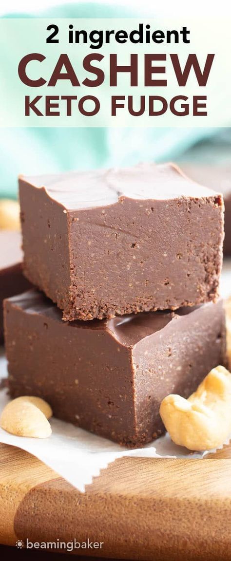 Keto Cashew Fudge: only 2 ingredients and 5 minutes of prep for decadent, creamy fudge made with cashew butter! Low Carb. #Keto #LowCarb #Fudge #Ketogenic #SugarFree | Recipe at BeamingBaker.com Keto Chocolate Fudge, Cashew Fudge, Healthy Fudge Recipe, Fudge Keto, Beaming Baker, Healthy Fudge, Vegan Fudge, Keto Fudge, Fudge Ingredients