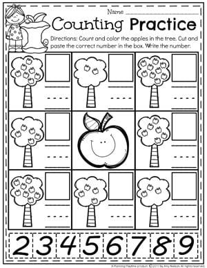 Apple Counting Worksheet, Apple Worksheets Kindergarten, Apple Worksheets Preschool, Number Counting Worksheets, Apple Math Worksheets, Apple Counting, Counting Worksheet, Worksheet For Preschool, Number Counting