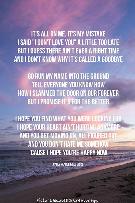 Song quote I Hope You're Happy, Carly Pearce, Lee Brice, Dont Love, Song Quotes, Funny Stuff, Funny Quotes, I Hope, Love You