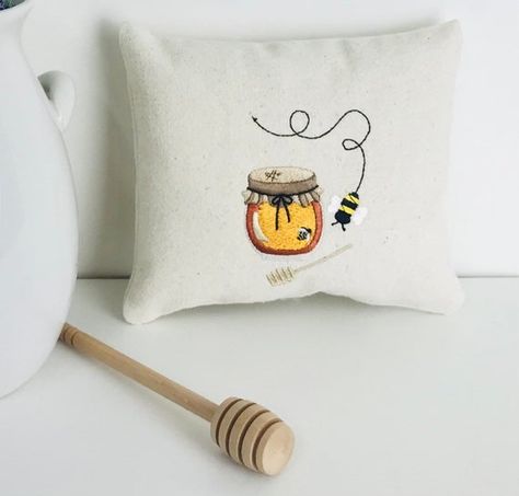 Honey Pot Embroidery, Honey Embroidery, Pot Bee, Bee Home Decor, Bee Pillow, Bee Home, Embroidery Garden, Unique Monogram, Tier Shelf