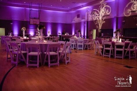 Gym Wedding Reception, Dream Reception, Night To Shine, Uplighting Wedding, Gym Wedding, December Wedding, High School Years, Room Setting, Luxury Wedding Venues