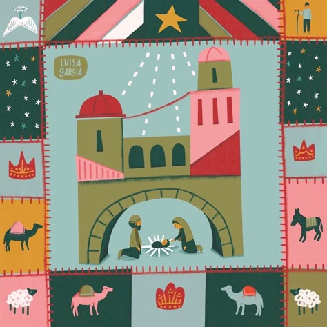 Christmas Shepherds Illustration, Folk Art Nativity, Nativity Illustration, Christmas Donkey, Church Graphics, Blanket Ideas, The North Star, Biblical Art, Quilt Design