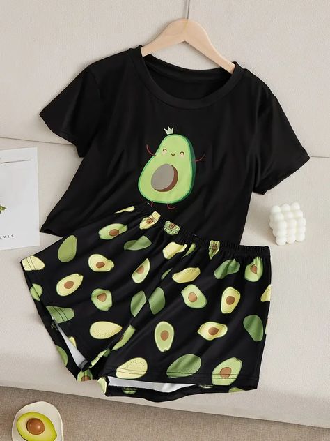 Womens Avocado Print Short Sleeve Sleepwear Tee Shorts Cute Pajama Set Loungewear Sleepwear | Save Money On Temu | Temu Green Fashion Outfits, Cute Nightwear, Cute Pajama Set, Gown Dress Party Wear, Avocado Print, Avocado Shirt, Cute Pajama, Girls Nightwear, Cute Pjs