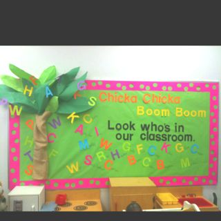 Chicka Chicka Boom Boom Look who's in our Room list all the kids name thru the tree in bright letters idea $ tree letters Jungle Bulletin Boards, Abc Sounds, Kids Room Jungle, Trendy Classroom, Room List, Kindergarten Bulletin Boards, Preschool Boards, Bullentin Boards, Chicka Chicka Boom Boom