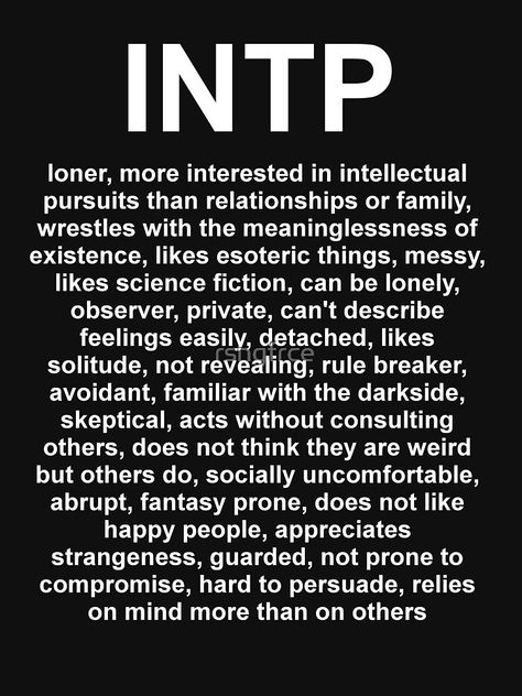 "INTP - The Architech - DESCRIPTION" T-shirt by rsngfrce | Redbubble Intp Female, Infj Psychology, Personality Chart, Intp Personality Type, Intp T, Intp Personality, Intj Intp, Intj Personality, Uncommon Words